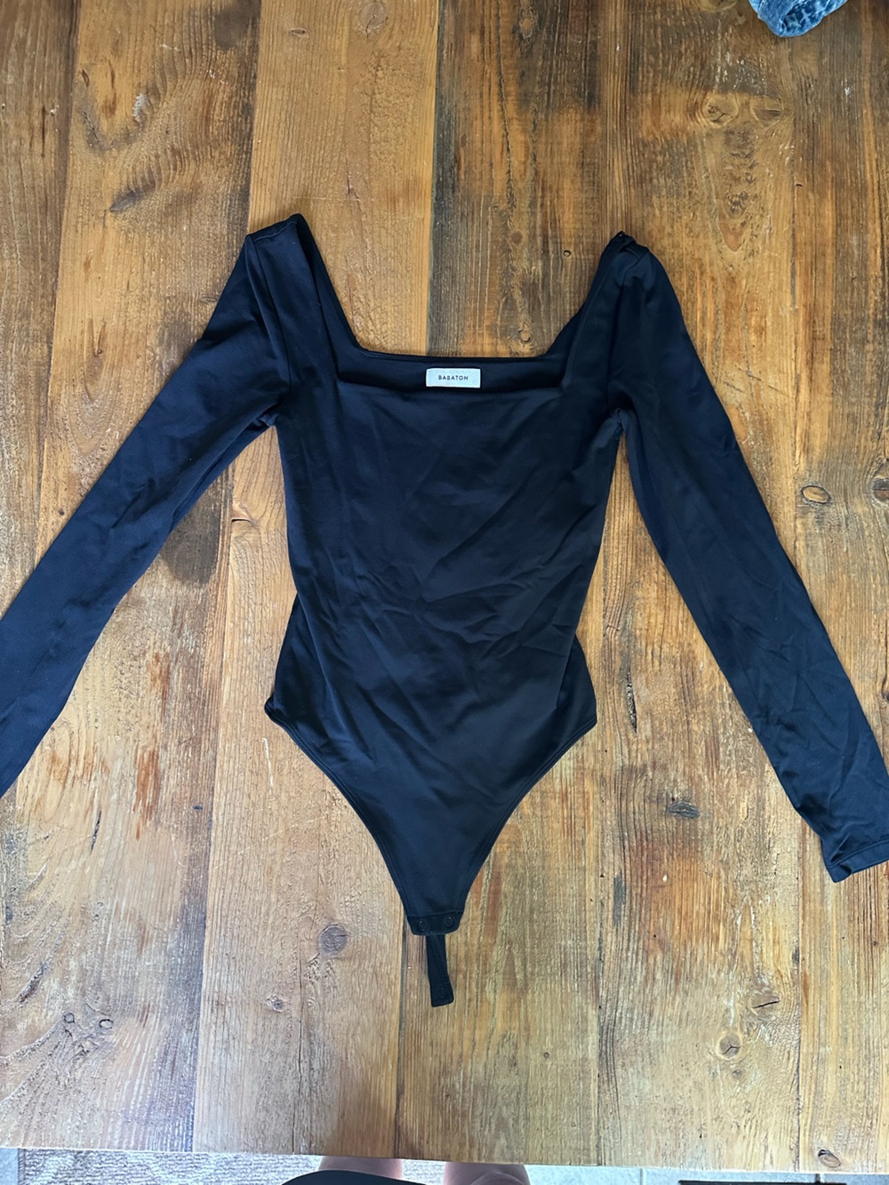 Babaton Black Long-Sleeve Square-Neck Bodysuit